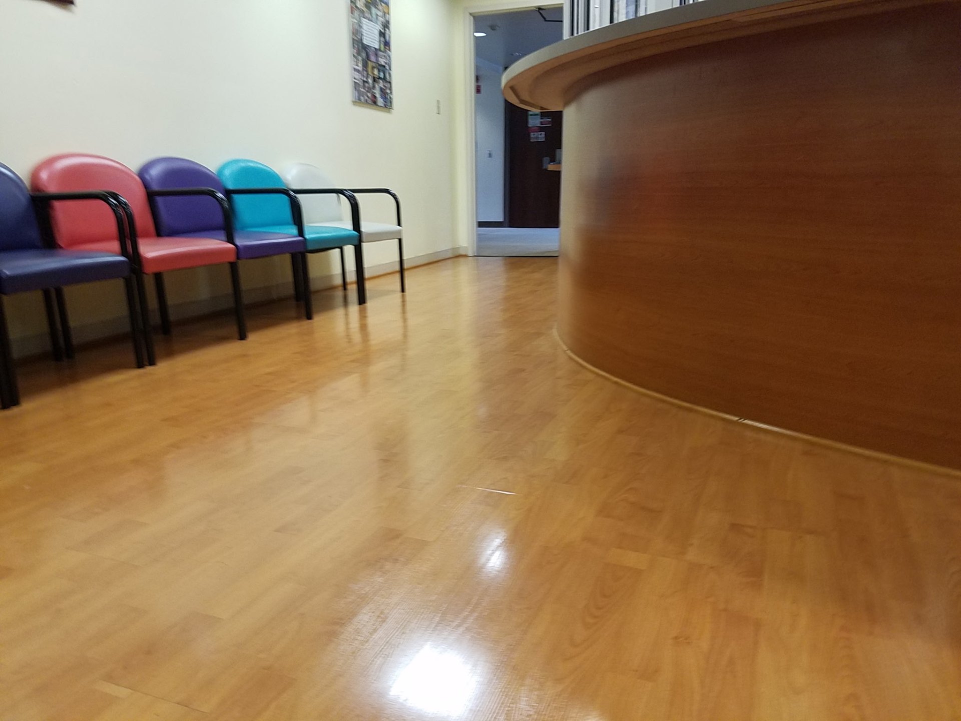 Pediatric clinic reception area after cleaning