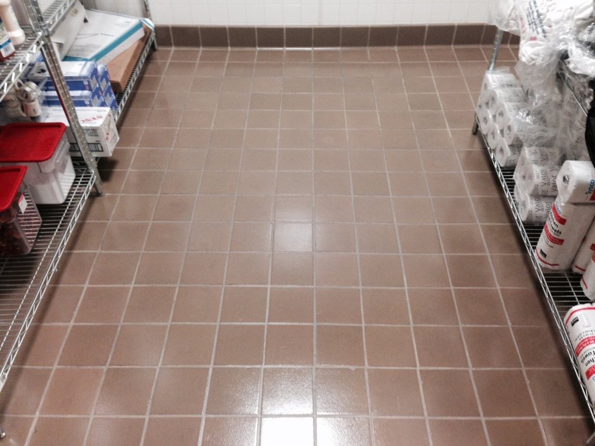 Grout and hard-surface floor after a deep clean