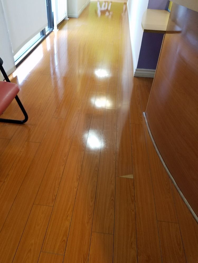 Wood-look clinic floor after mopping