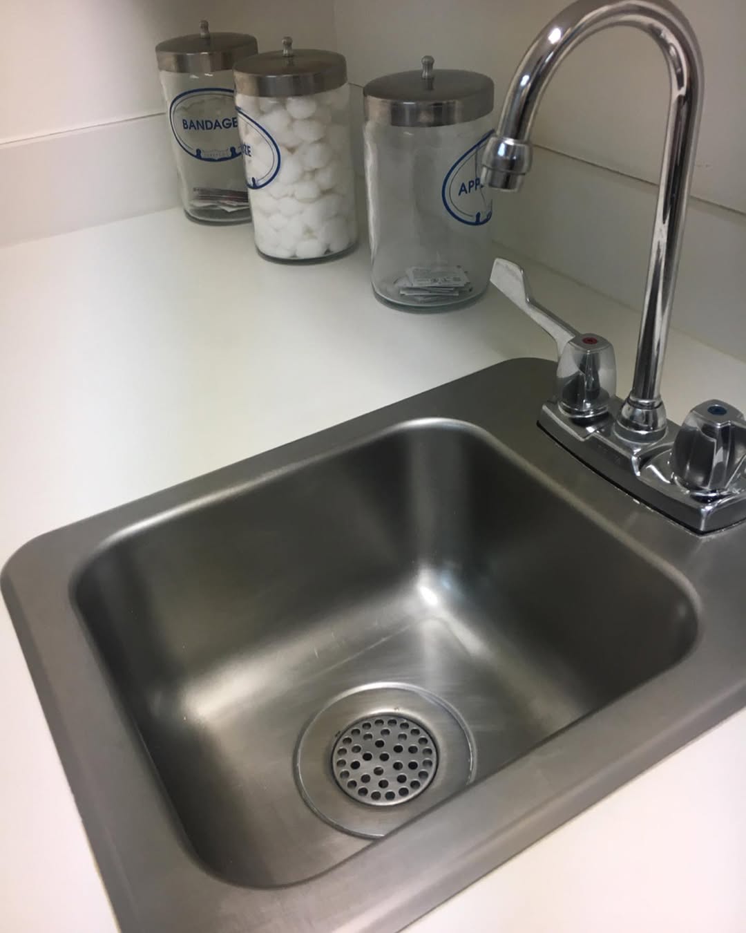 Stainless steel medical sink after sanitization